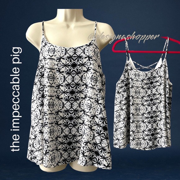 The Impeccable Pig White Black & Blue Starbursts Spaghetti Strap Lined Top Med - Picture 3 of 6